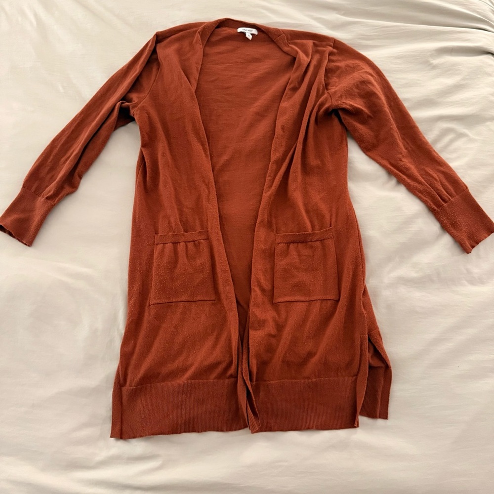 Lightweight Open-Front Rust Longline Cardigan
